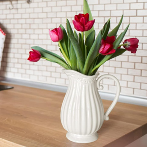 10 Inch White Ceramic Pitcher Vase
