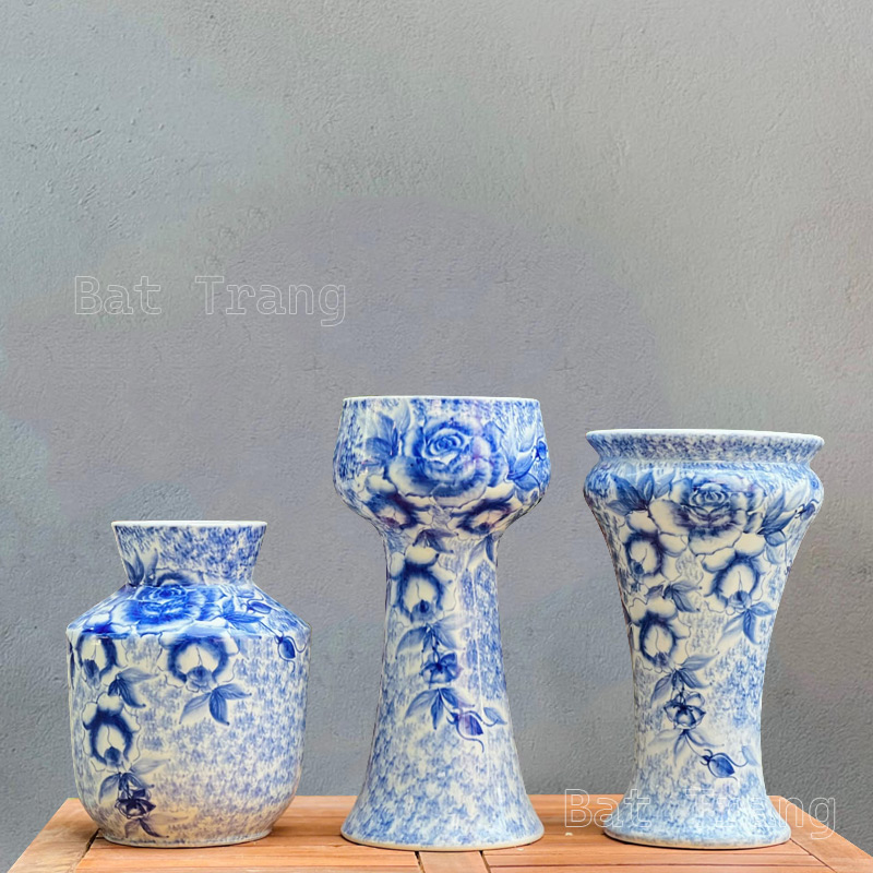 Authentic Bát Tràng Blue and White Porcelain Flower Vase for Stylish Spaces