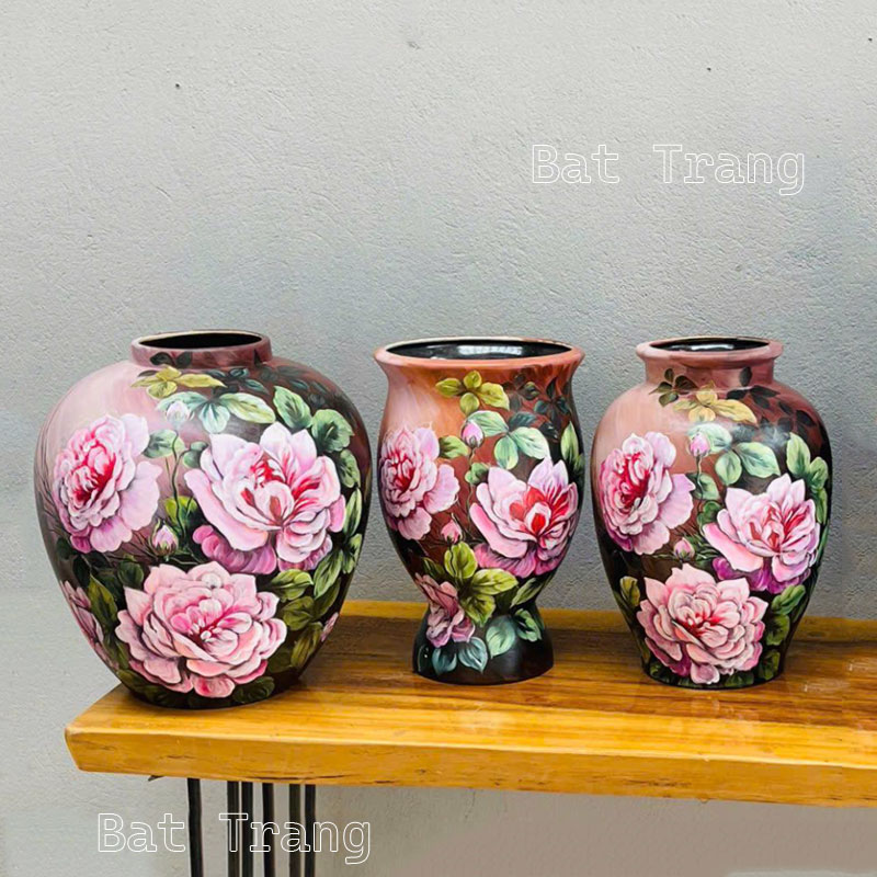 Bat Trang Ceramic Rose Vase Set