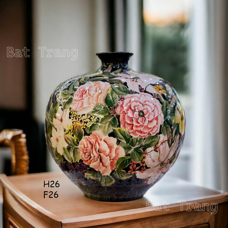 Bat Trang Prosperity Vase – Round Body, Short Neck, Gently Flared Mouth