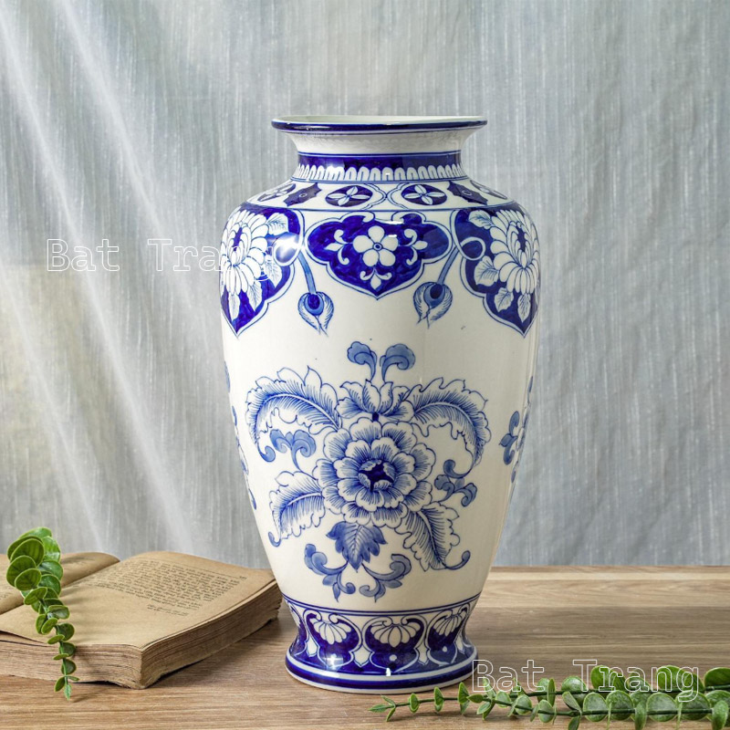 Blue and White Peony Flower Vase – Fine Ceramic Artwork