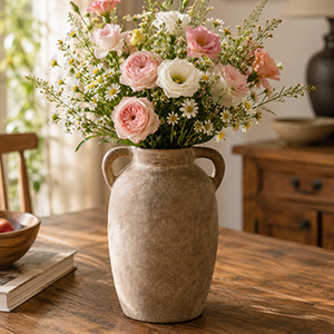 Brown Two-Handled Vase for Living Room, Kitchen, and Bedroom Décor