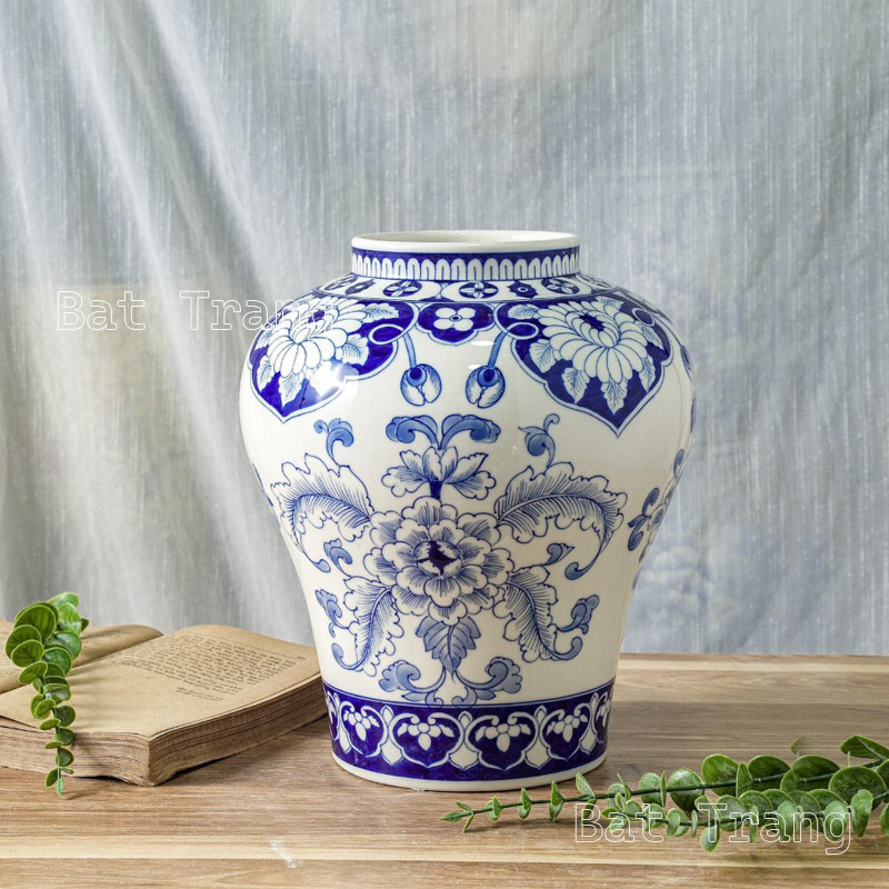 Decorative Blue & White Floral Ceramic Vase for Interior Styling