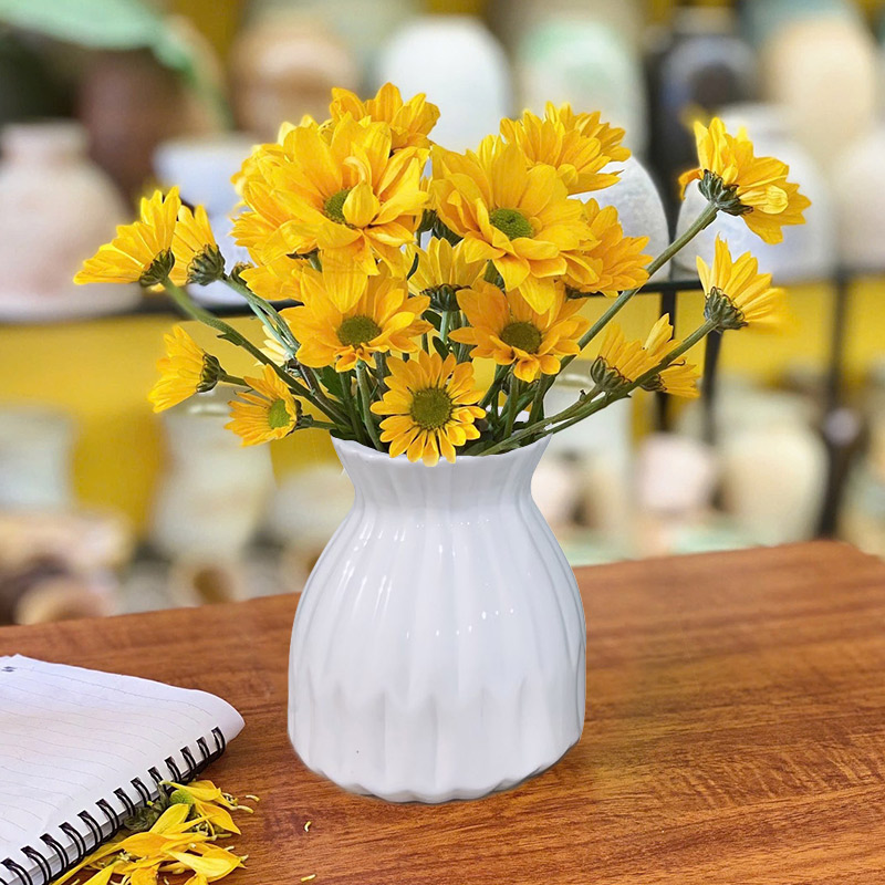 Mini white ceramic flower vase handcrafted