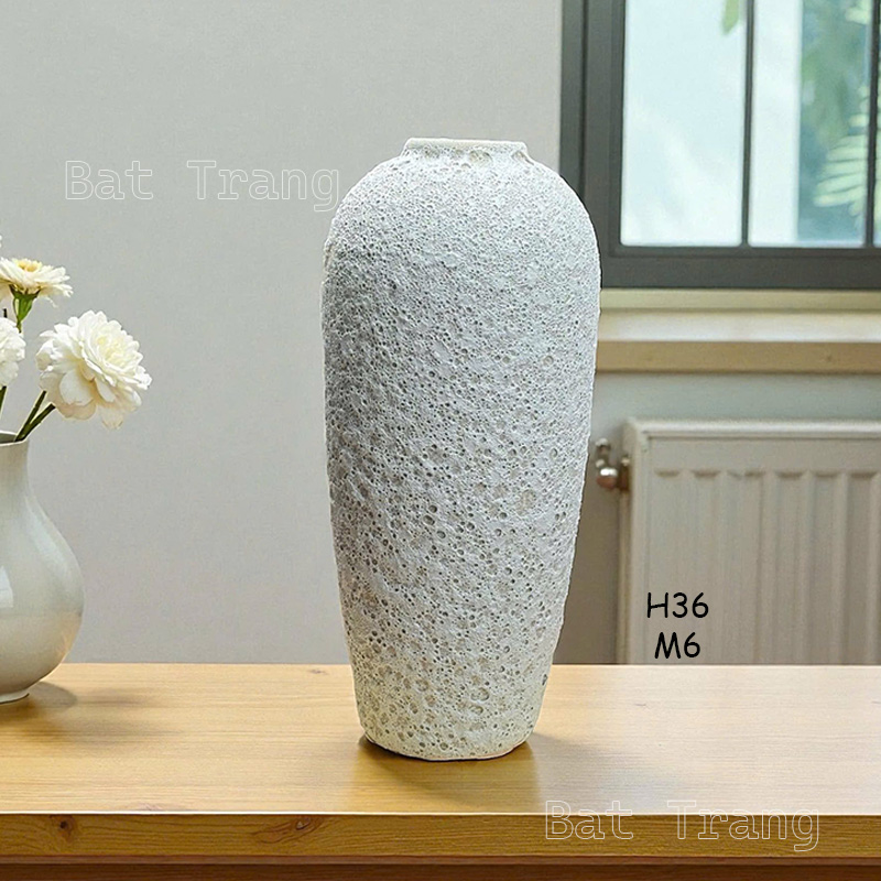 Modern White Textured Vase with Artistic Rough Surface