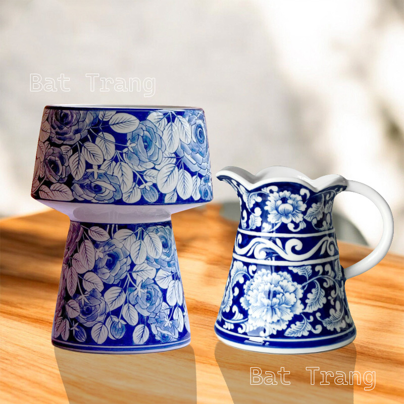 White Glazed Ceramic Vases with Classic Blue Patterns