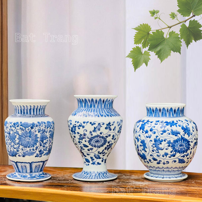 Vintage Blue And White Vase from Bat Trang - Decorative Ceramic Flower Vase