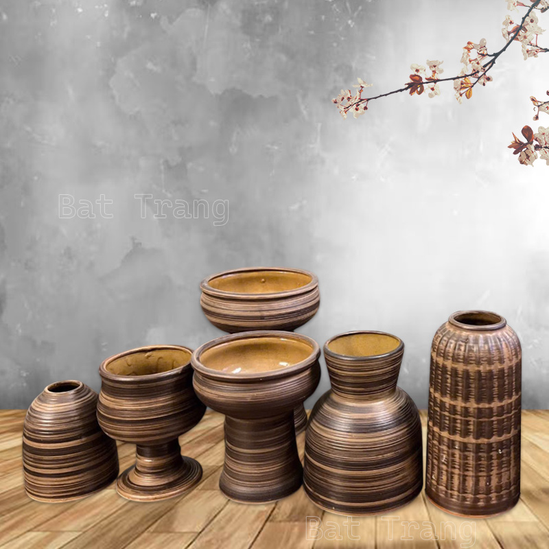 Brown Flower Vase Set – Warm Ceramic Decor for Living & Working Spaces