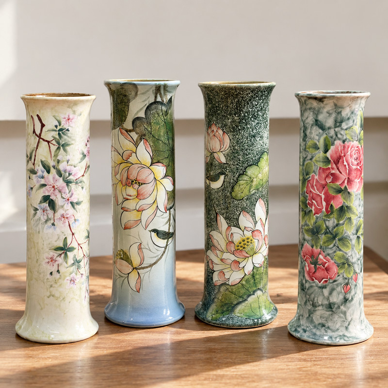 Hand-painted Ceramic Tall Cylinder Vase for Elegant Home Decor