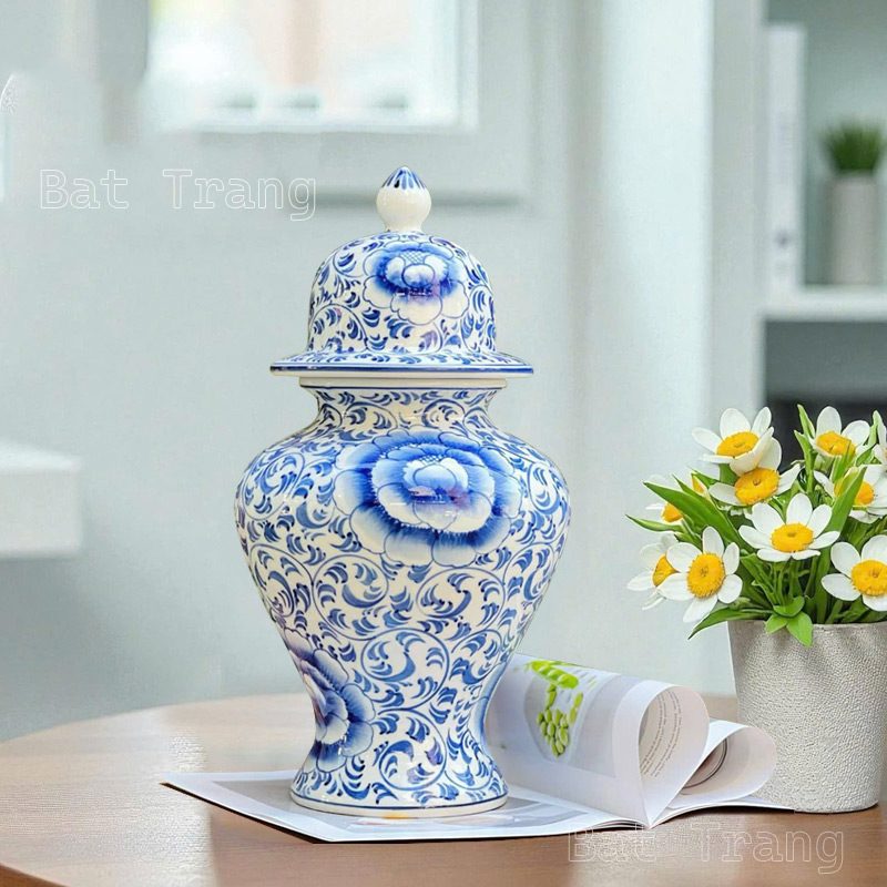 Handmade Blue and White Ceramic Vase with Lid for Artistic Home Décor
