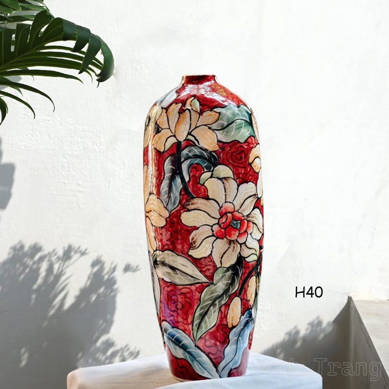 16 Inch Tall Red Mosaic Flower Vase – The Perfect Blend of Handmade Ceramics and Modern Design
