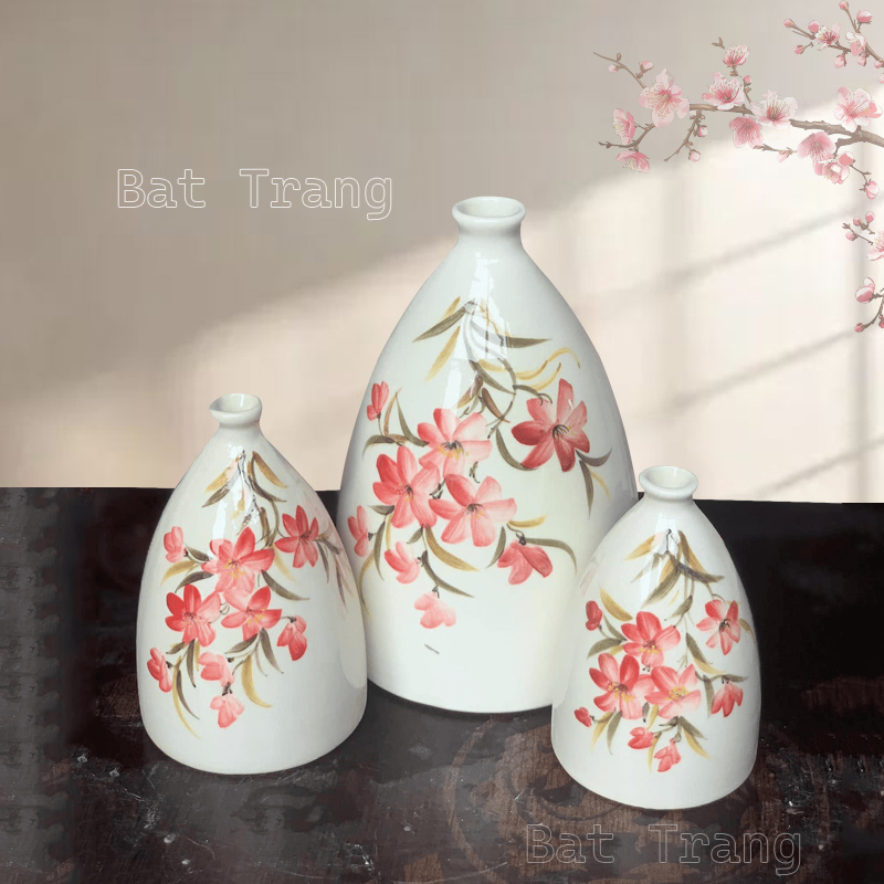 3 Decorative Bud Vases – Small White Floral Hand Painted Ceramic Vases