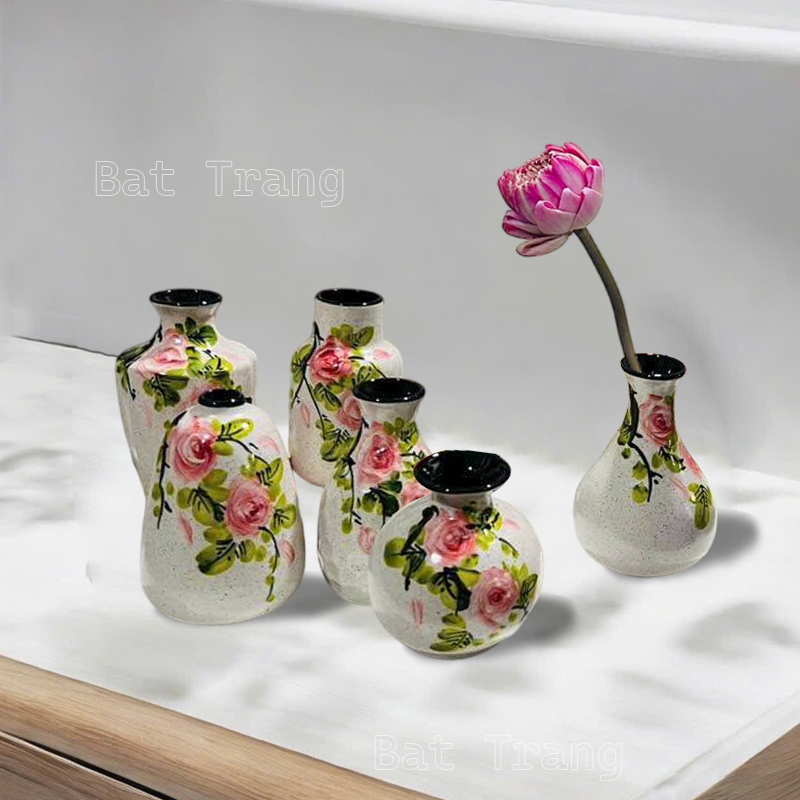 Hand-Painted White Ceramic Rose Mini Bud Vase