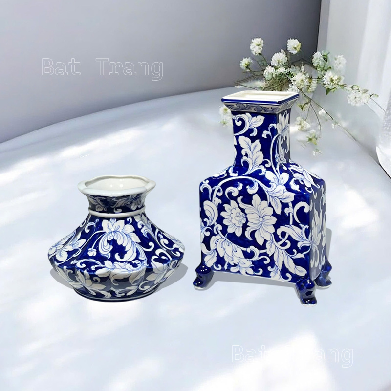 Handmade Blue and White Ceramic Vases with Unique Shapes