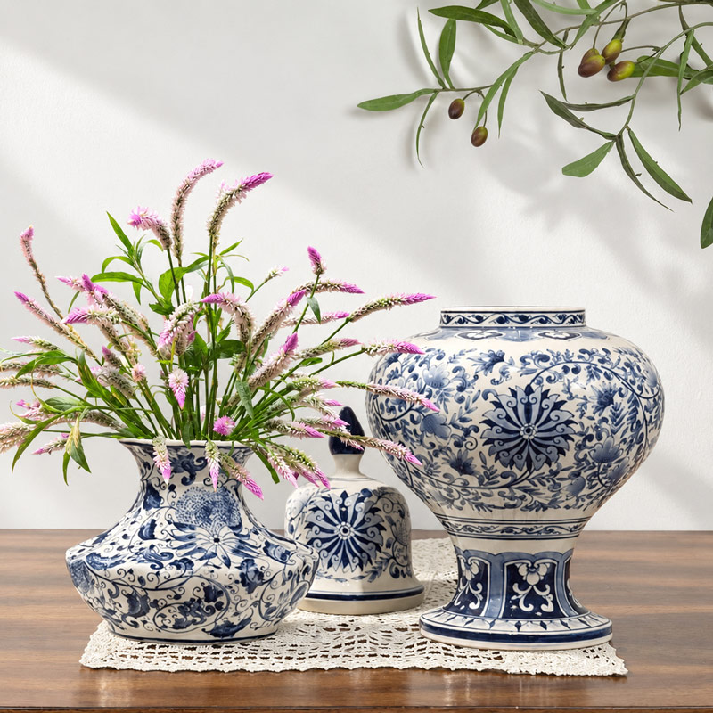 Blue and White Ginger Jar and Small Vase 15cm, Hand-Painted Peony Floral Pattern