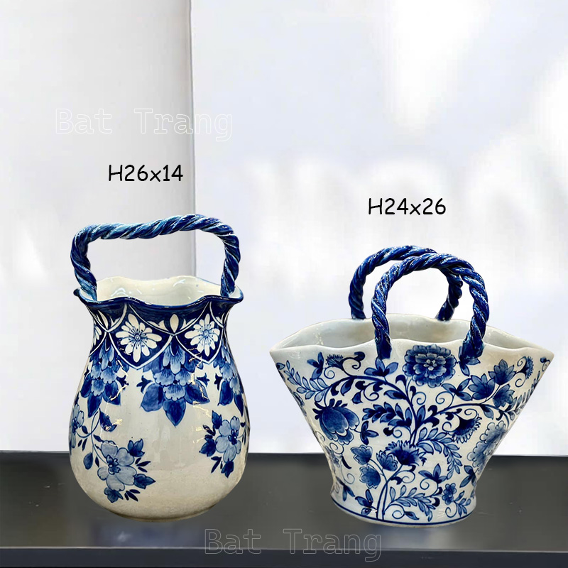 Blue and White Handbag Vase, Handmade Ceramic Flower Vase, Home Decor Vase