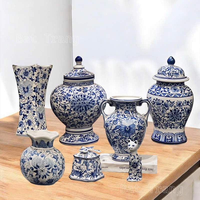 Blue and White Vase Set, Handmade Flower Vase, Home Decor Vase