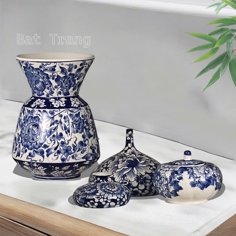 Decorative Flared Vase – Blue and White Bat Trang Artistic Flower Vase