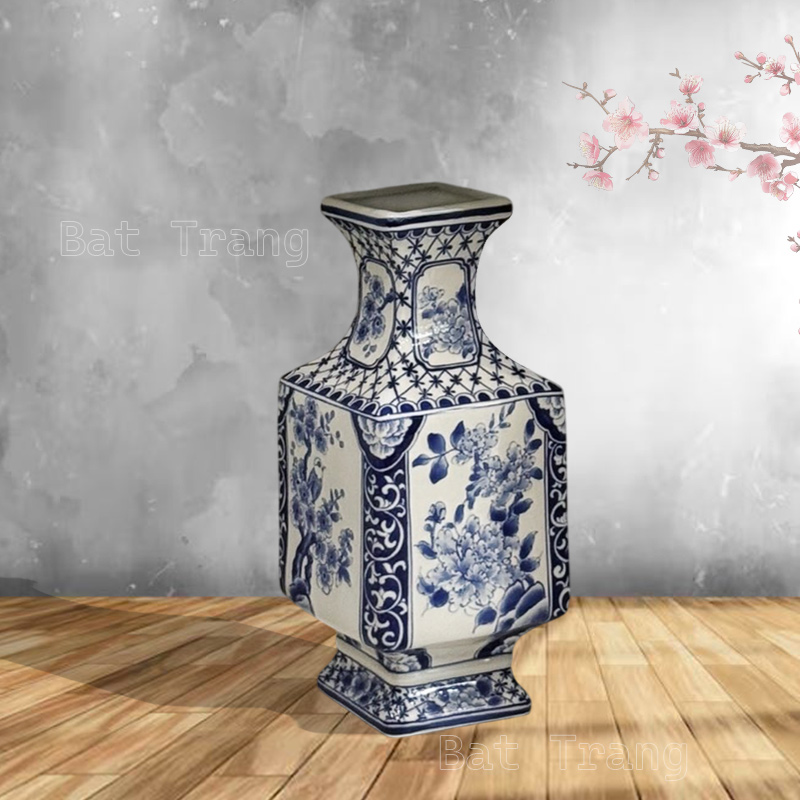 Hand-Painted Blue and White Vietnamese Vase, Decorative Vase, Flower Porcelain Vase
