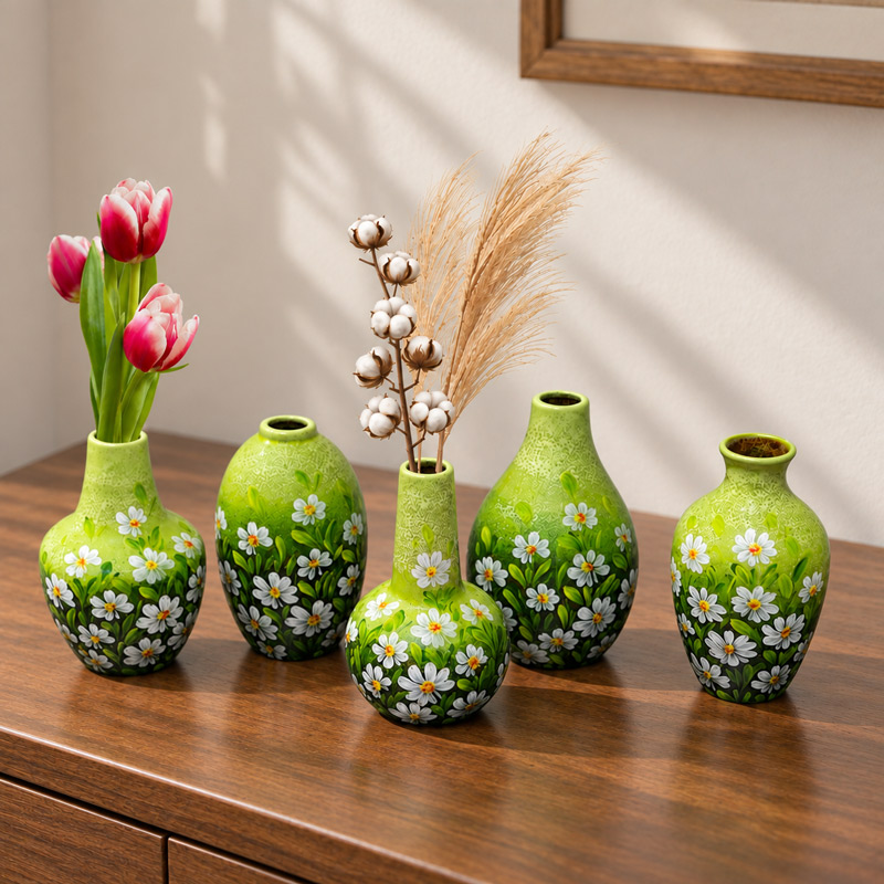 Handmade Wildflower Green Bud Vase Set for Home Decor