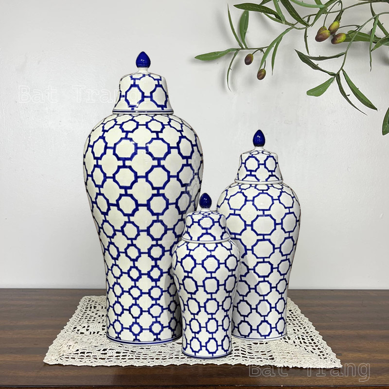 Minimalist Blue and White Ginger Jar for Modern Homes