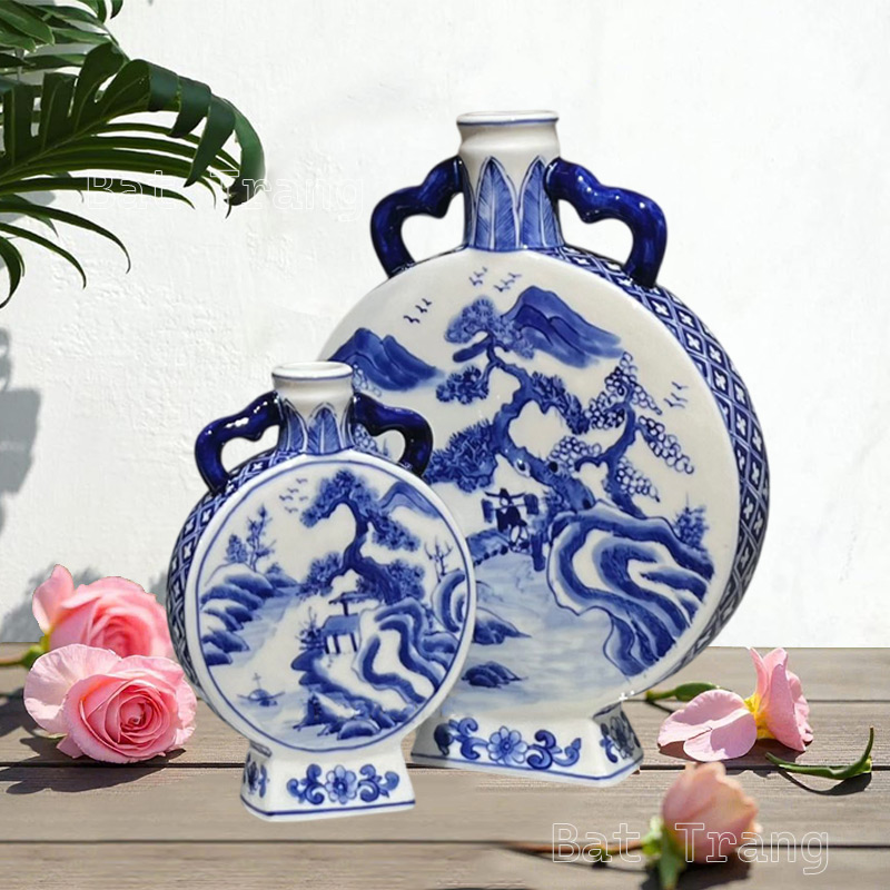 Moon Flask Porcelain Vase With Handles, Home Decor Vase