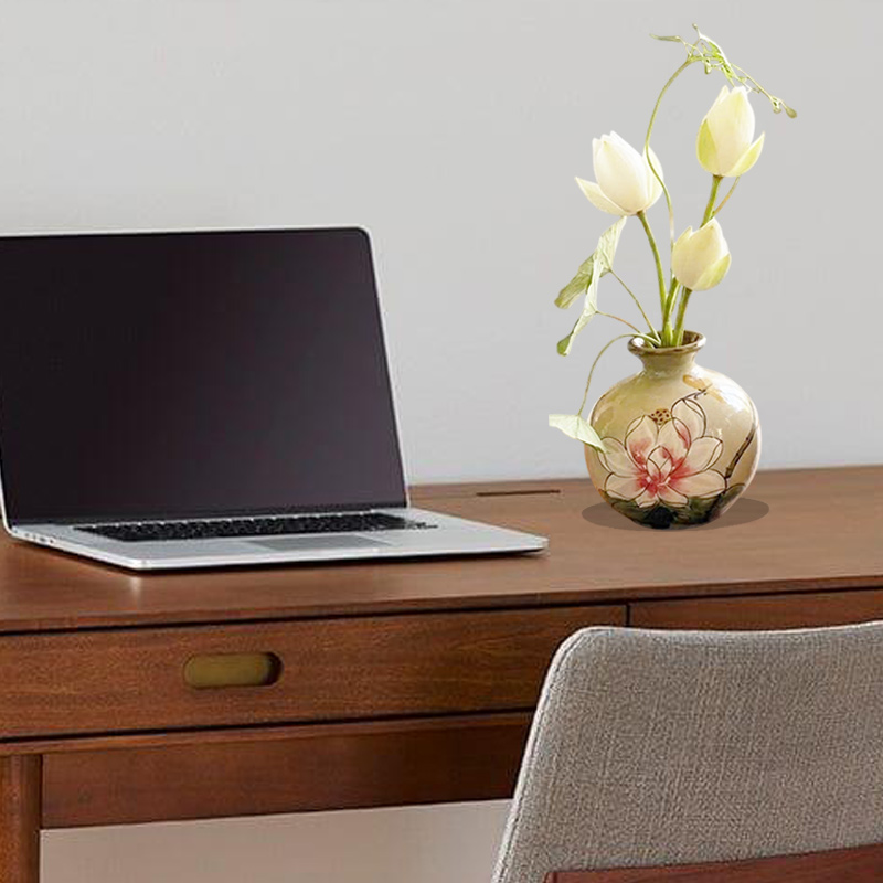 Round bud vase with lotus flowers for desk decor