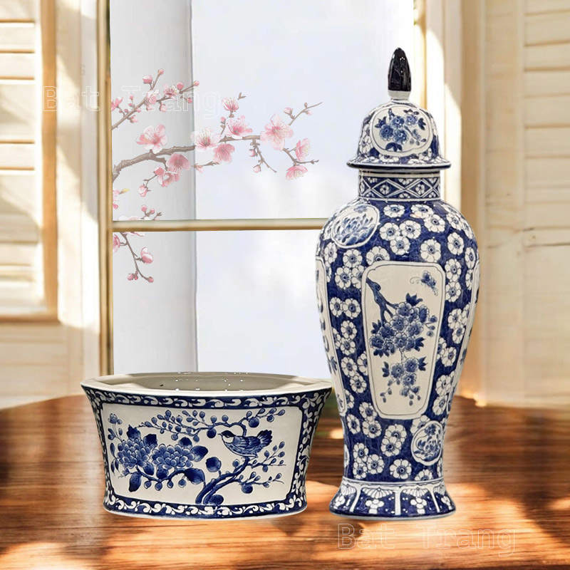 Blue and White Vases with Spring Blossom Motif