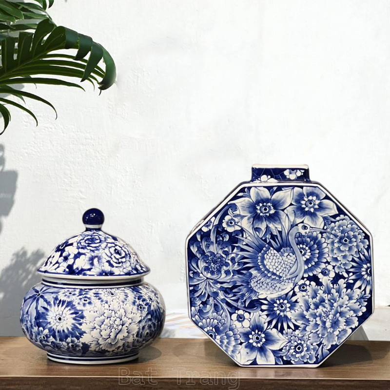 Unique Handcrafted Blue and White Octagonal Porcelain Vase