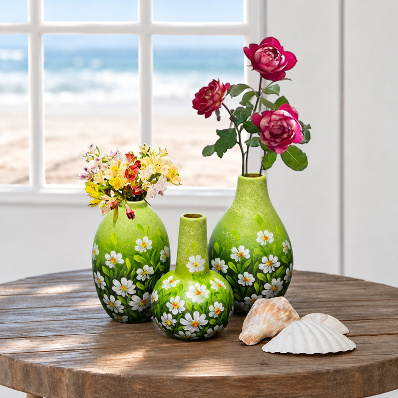 Wildflowe Green Bud Vases with Flowers for Table Decor