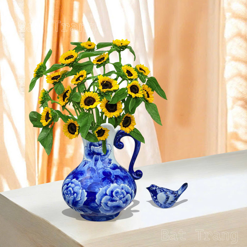 Blue And White Pitcher Flower Vase Decorating Ideas With Sunflowers