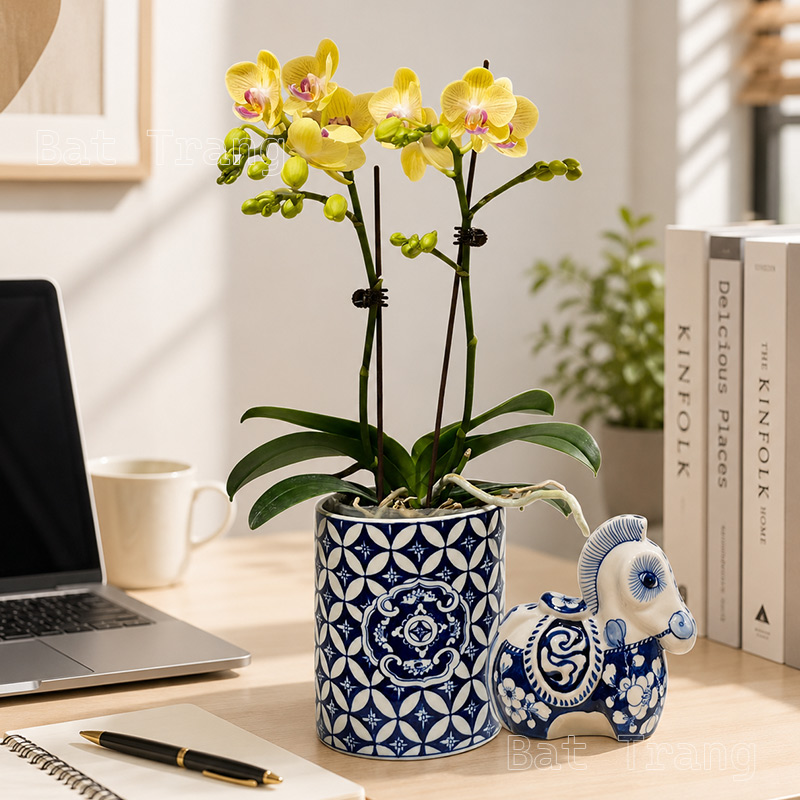 Blue and White Cylinder Vase for Desk, 6 Inch Flower Vase