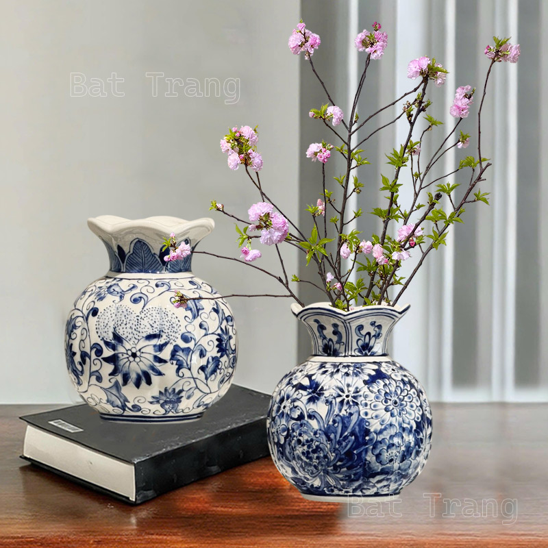 Blue and White Tabletop Vase for Elegant Interiors