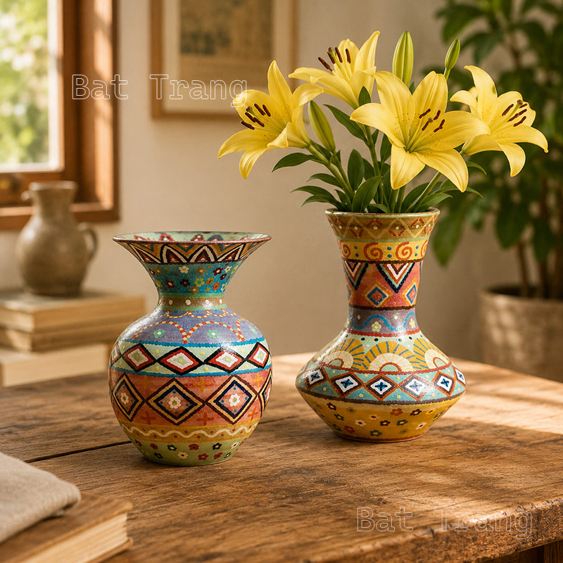 Bohemian Ceramic Vase Set with Artistic Patterns