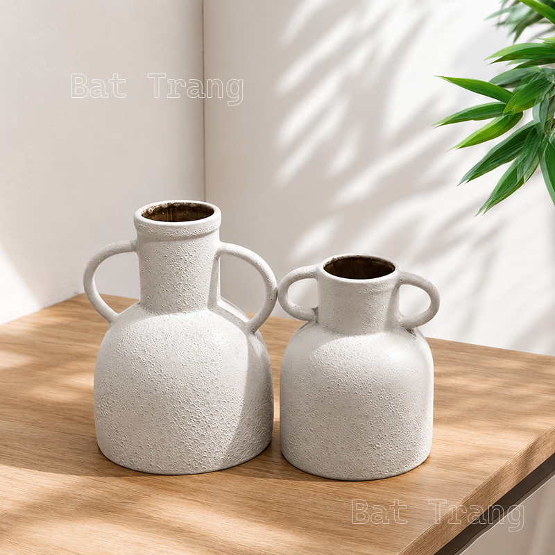 Organic Modern White Ceramic Vase With Handles