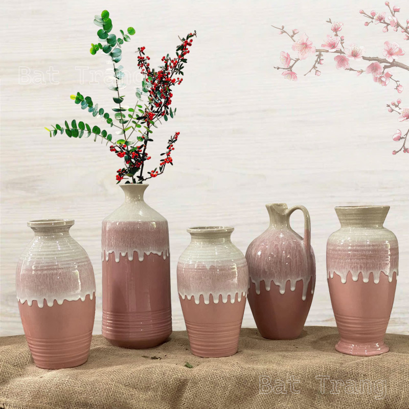 Pastel Pink Artistic Ceramic Vase Set for Modern Spaces, Home Decor Vases