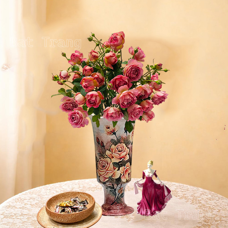 Rose Ceramic Vase With Roses For Table Decor, Flower Vase
