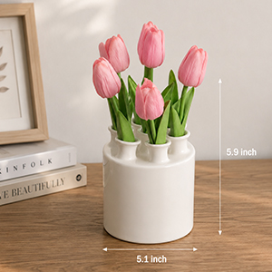 White Cylinder Vase with 7 Flower Openings for Tulips, Hydrangeas, Roses and Wildflowers