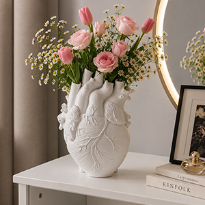 White Vase Flower Vases Heart Shaped Decor Resin