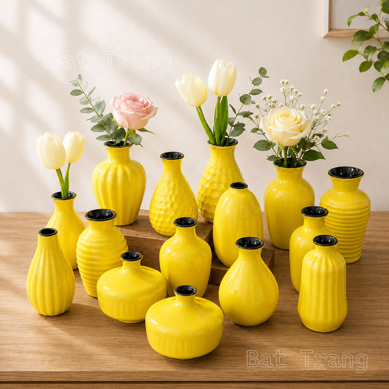 Yellow Bud Vase Set, Small Ceramic Vase