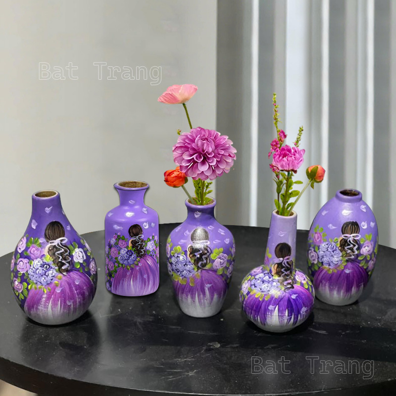 Hand Painted Set of 5 Tiny Flower Vases, Ceramic Bud Vase Collection