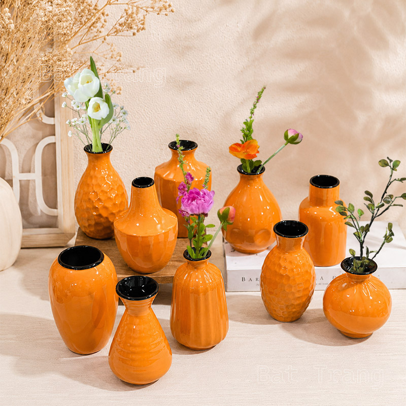 Orange Bud Vases, Small Orange Ceramic Vases