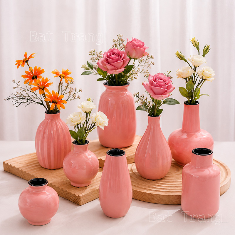 Pink Vases With Flowers, Elegant Decor for Weddings, Cafés, and Living Spaces