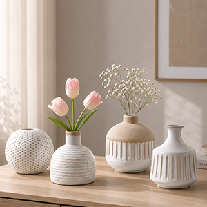 Set of 4 Small Ceramic Vases for Boho Home Décor