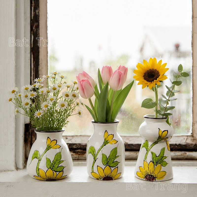 Tiny Flower Vase Collection with Sunflowers, Tulips and Daisies