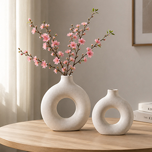 White ceramic vase, round matte vase for decor
