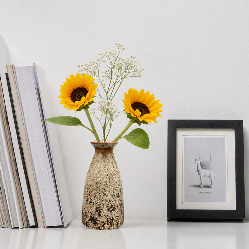 Vintage Small Vase with Sunflowers, Books, and Framed Photo