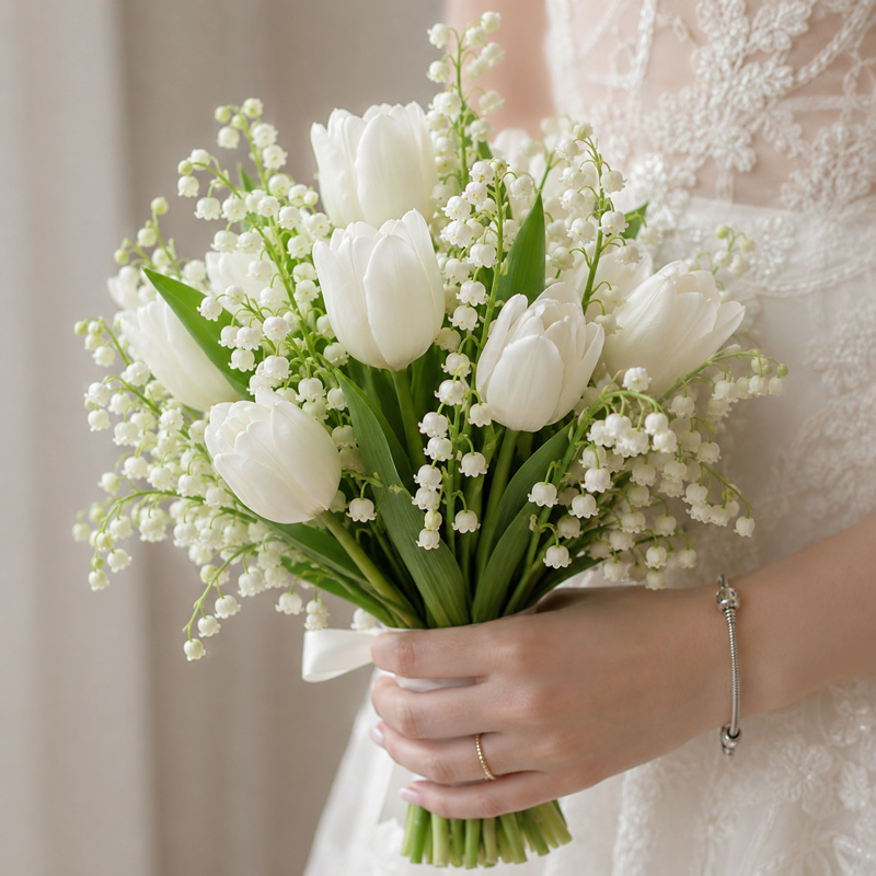 Elegant White Lily of the Valley Bouquet for a Bridal Wedding Bouquet
