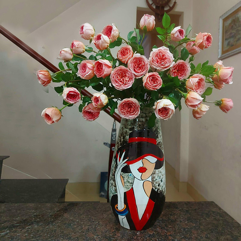 Mystical Woman Face Vase with Red Roses