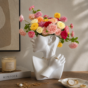 White Face Flower Vase for Gifts, Home Office Decoration